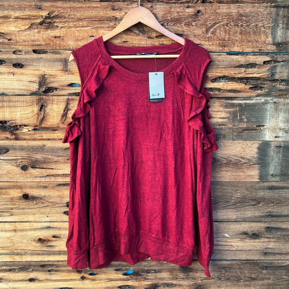 SEVEN7 | NWT Women's Red Ruffled Sweater XL